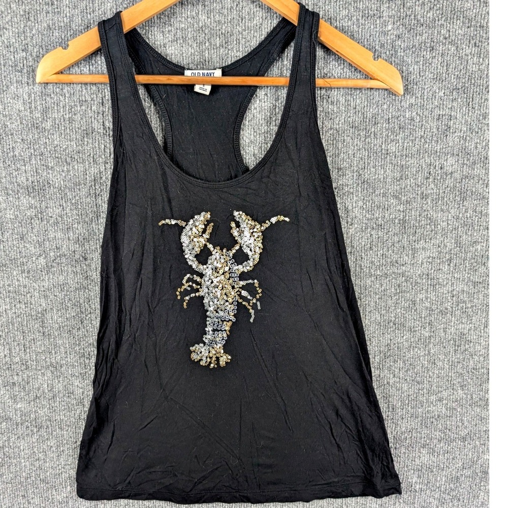 Old Navy Womens Sequin Lobster Racerback Tank Top Black S Sparkly